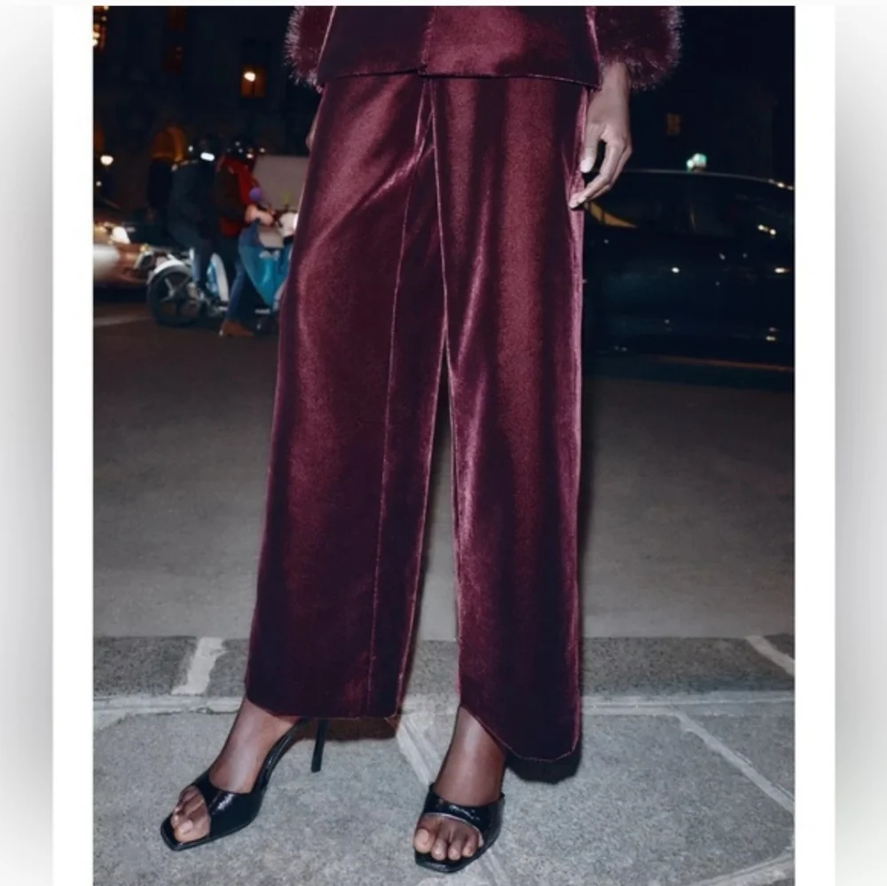 Zara Maroon Velvet Pants Size S